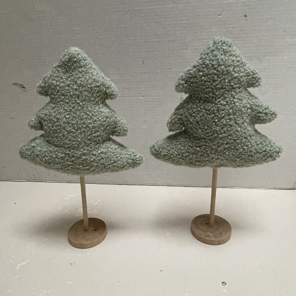 Fuzzy Fleece Rustic Farmhouse Christmas Trees‎ Set of 2 Home Decor Holiday